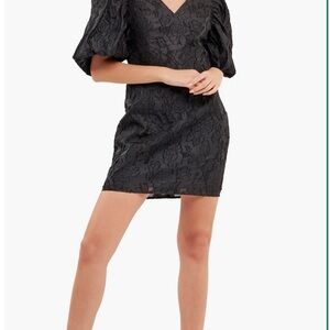 Endless Rose Black Textured Mini Dress Puff Sleeves